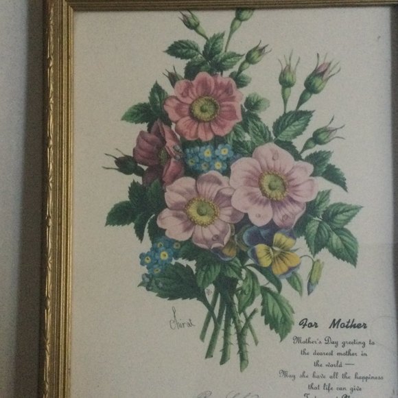 Vintage Chirat Botanical flowers lithography print for mother poem framed - Picture 4 of 6